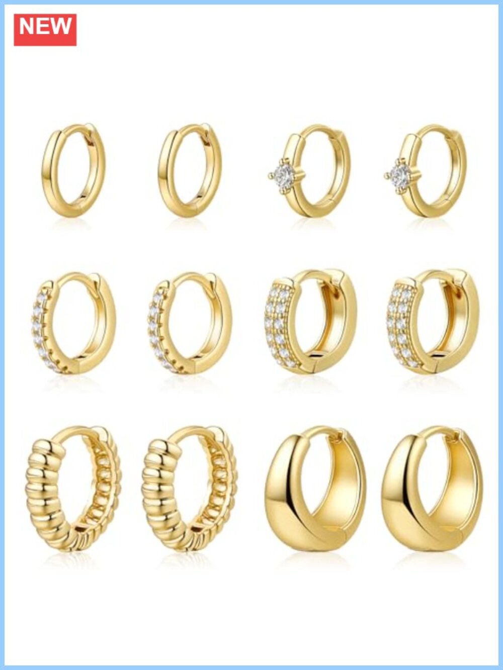 6 Pairs 14K Gold Plated Hoop Earrings Hypoallergenic Non Tarnish Huggie Small